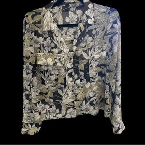 TTAHARI Floral Black and Olive Women's Top, size medium